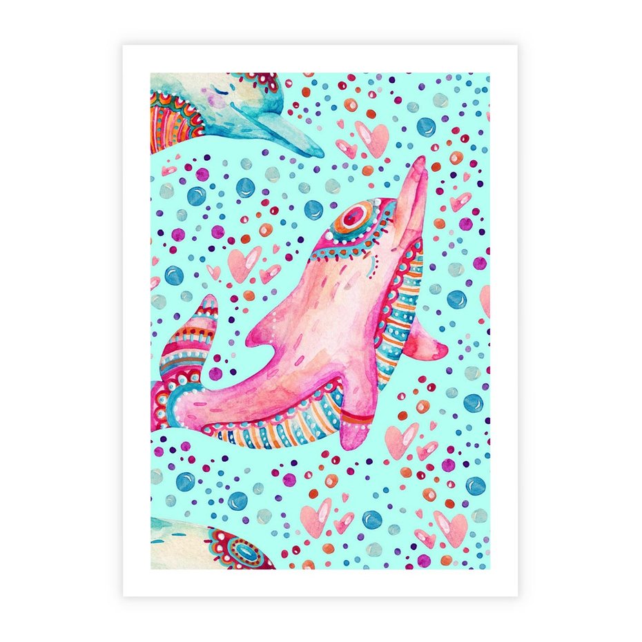 Plakat bez ramy 40x50 - Lekkość W Ruchu - delfin, akwarela