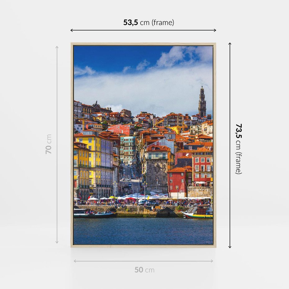 Obraz w ramie 50x70 - Kolorowa Przystań - nadmorskie miasto, kolorowe budynki - rama drewno