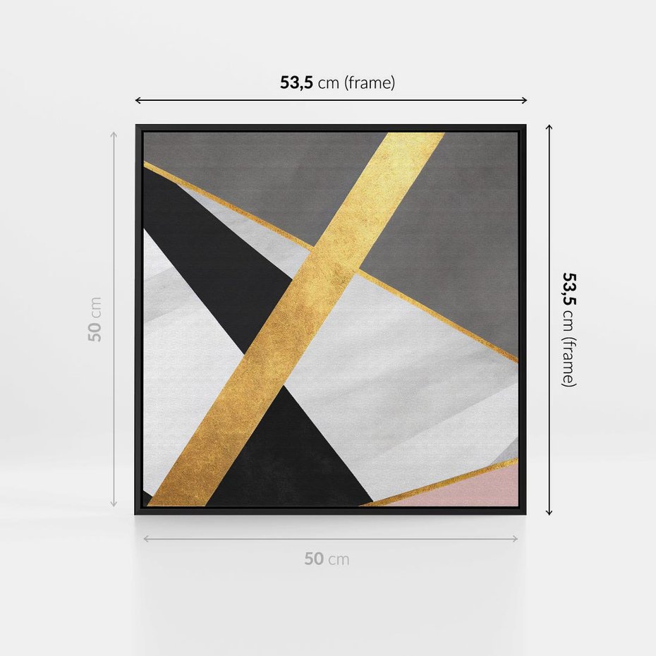 Obraz w ramie 50x50 - Pudrowe Abstrakcyjne Lustra - złote abstrakcyjne linie, szarość - rama czarna