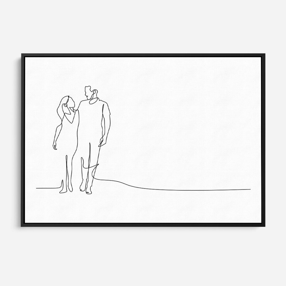 Obraz w ramie 100x70 - Wspólne Kroki - line art, szkic - rama czarna