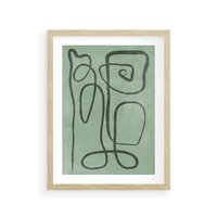 Plakat w ramie 50x70 - Zielone Wariacje w Liniach - abstrakcyjne zielone linie, skandynawski design - rama drewno
