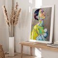 Plakat bez ramy 21x30 - W Żółtej Sukience - olejny abstrakcyjny obraz, portret kobiety w żółtej sukience