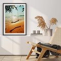 Plakat w ramie 50x70 - Tropikalna plaża i huśtawka - plaża, tropiki - rama czarna
