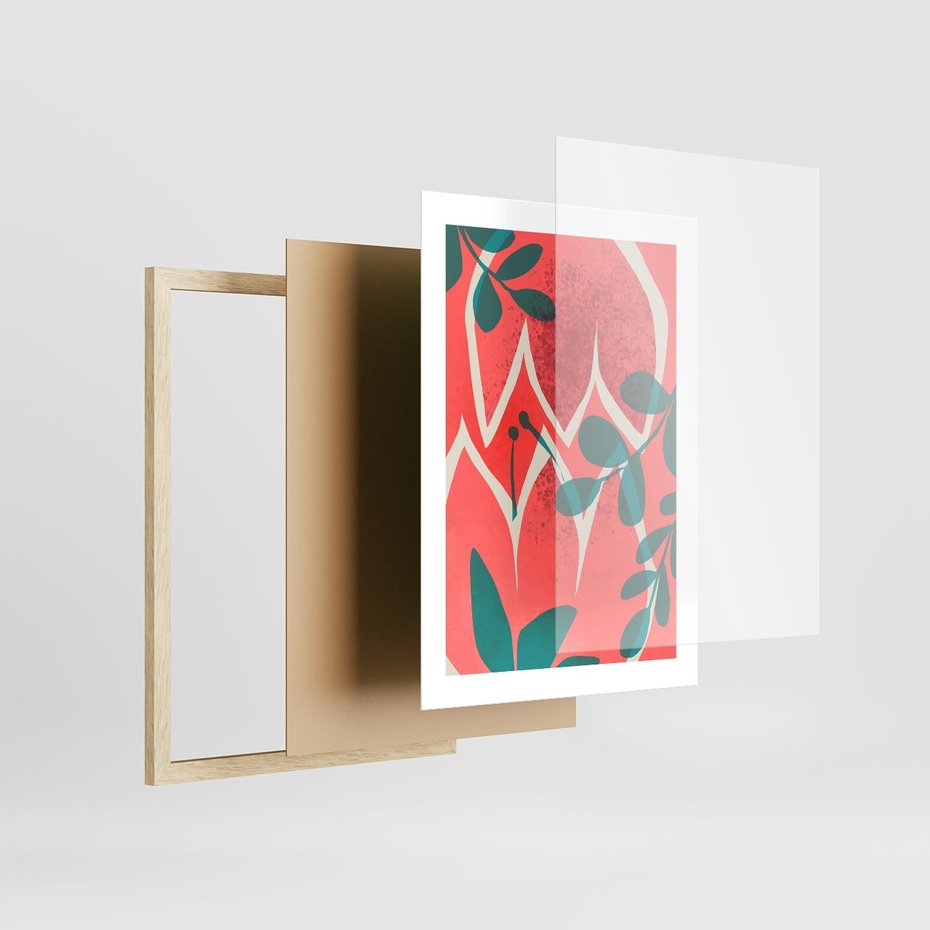 Plakat w ramie 30x40 - Migotliwe Kształty Plam - nowoczesny plakat, abstrakcyjne kwiaty - rama drewno