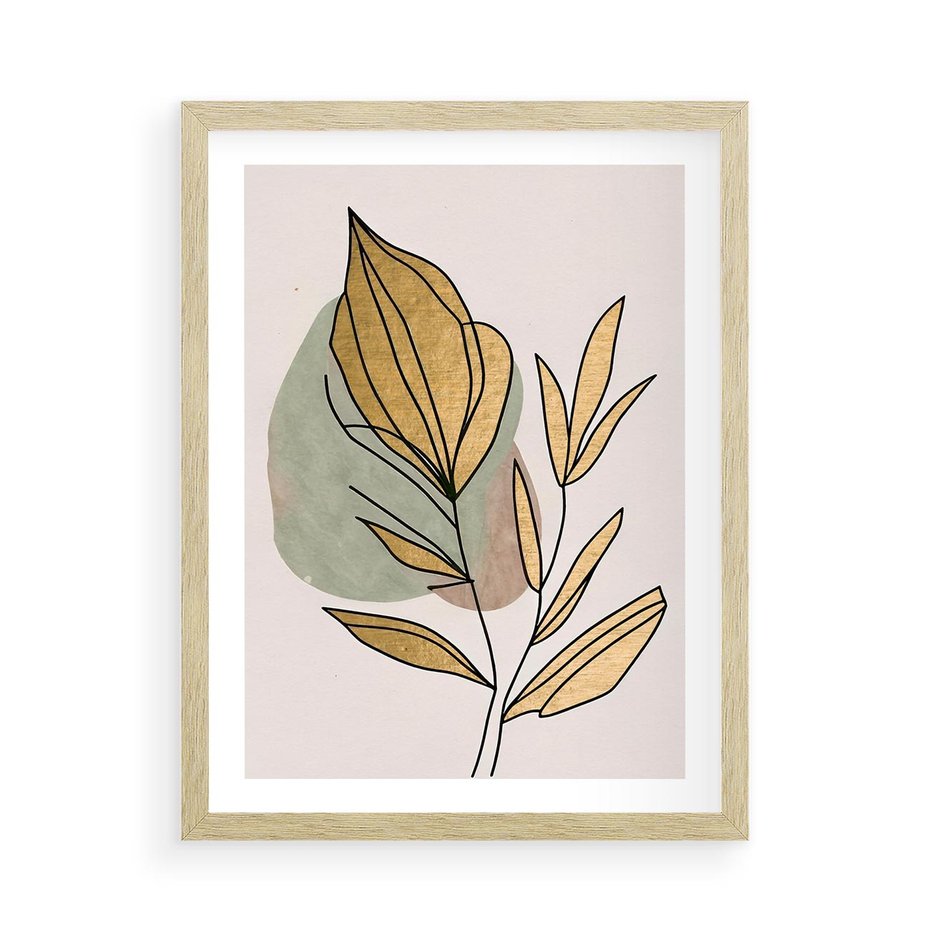 Plakat w ramie 50x70 - Rozkwitające Wnętrza Światła - abstrakcyjny obraz boho, liście - rama drewno