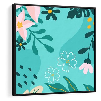 Obraz w ramie 50x50 - Rozkwitające Widoki - pastelowa kompozycja, kwiaty - rama czarna