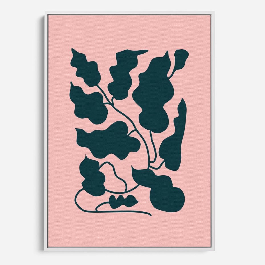 Obraz w ramie 70x100 - Kształty Nieznanego Świata - abstrakcyjne liście, boho styl - rama biała