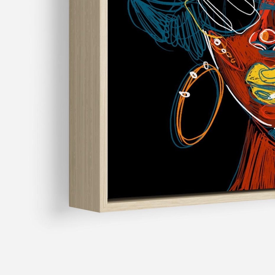 Obraz w ramie 80x80 - Kolorowe Wibracje Rzeczywistości - abstrakcyjny portret kobiety, twarz - rama drewno