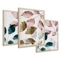 Zestaw obrazy w ramie 30x40 galeria - Liście, srebrne, złote, minimalizm - rama drewno