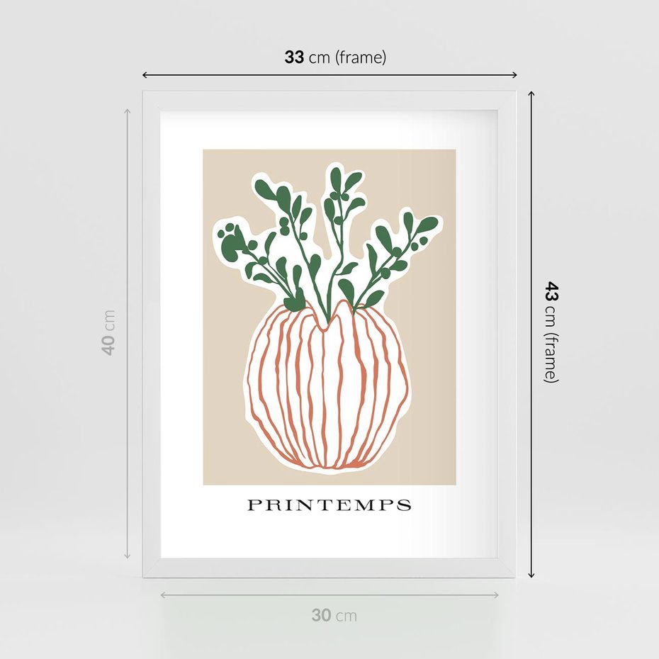 Plakat w ramie 30x40 - Boho Refleksje Natury - gałązki w wazonie, typografia - rama biała