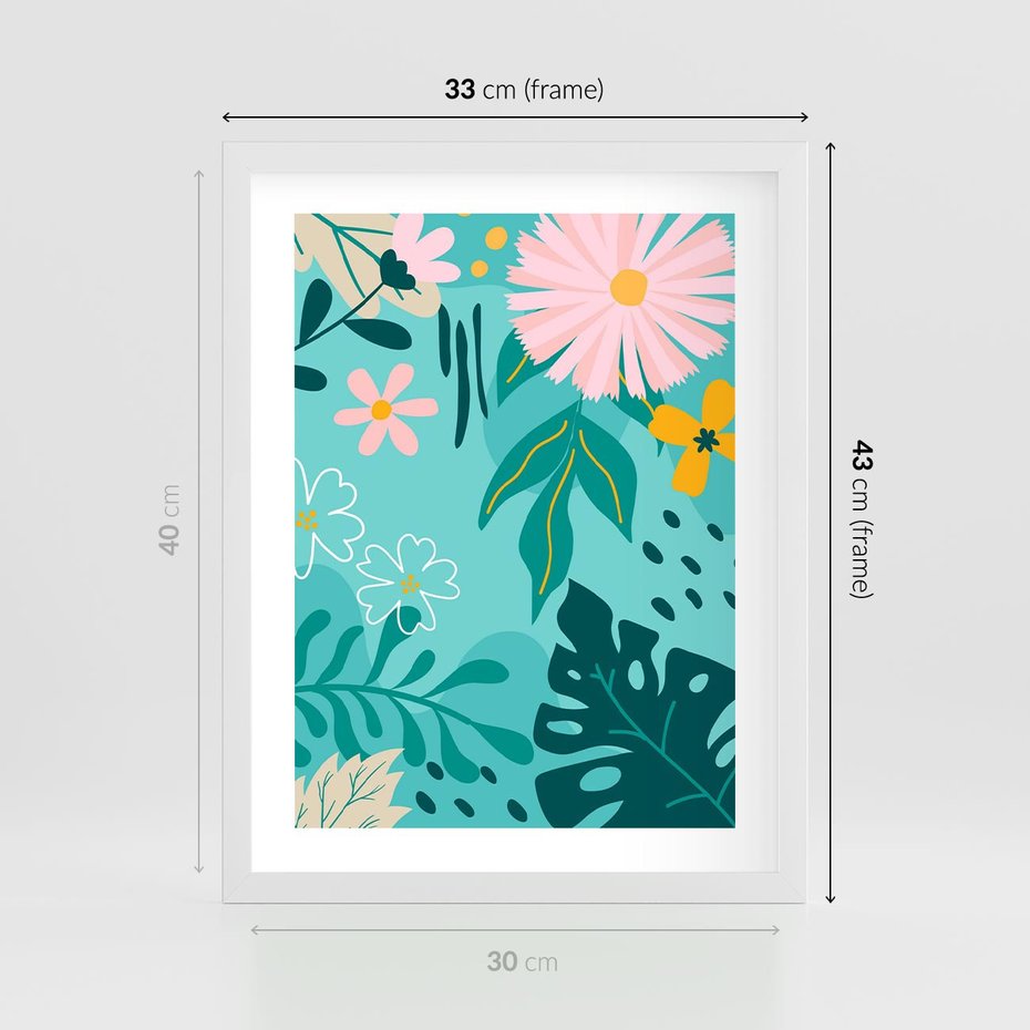 Plakat w ramie 30x40 - Kwiatowe Wibracje - pastelowa kompozycja, kwiaty - rama biała