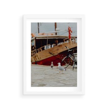 Plakat w ramie 40x50 - Przygoda na Horyzoncie - port, statek - rama biała