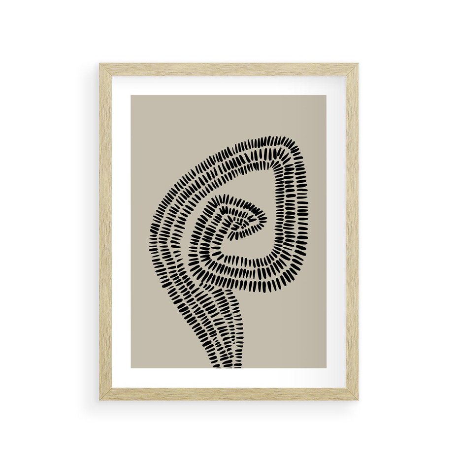 Plakat w ramie 30x40 - Nowoczesne Spektrum Wyobraźni - boho plakat, czarne kropki kreski - rama drewno