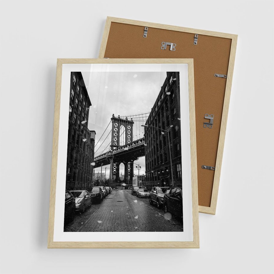 Plakat w ramie 50x70 - Ikona Miasta - Nowy Jork, most - rama drewno