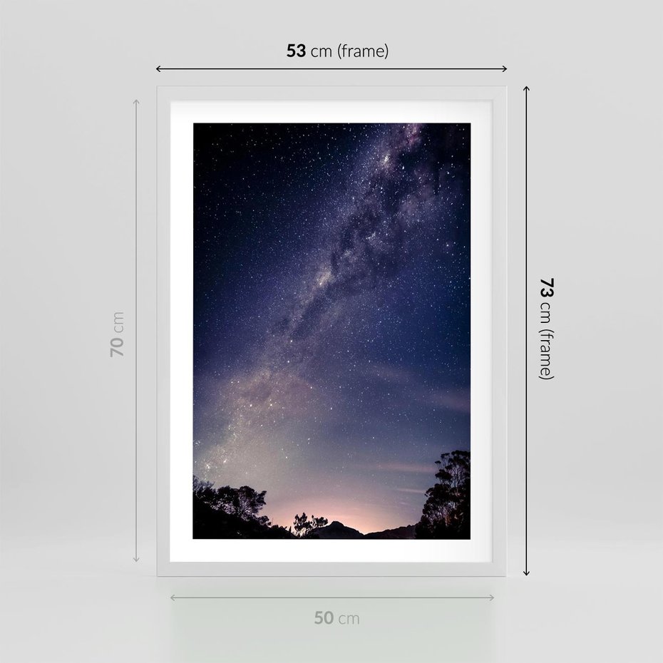 Plakat w ramie 50x70 - Gwiaździste Ujęcie - gwiaździste niebo, noc - rama biała