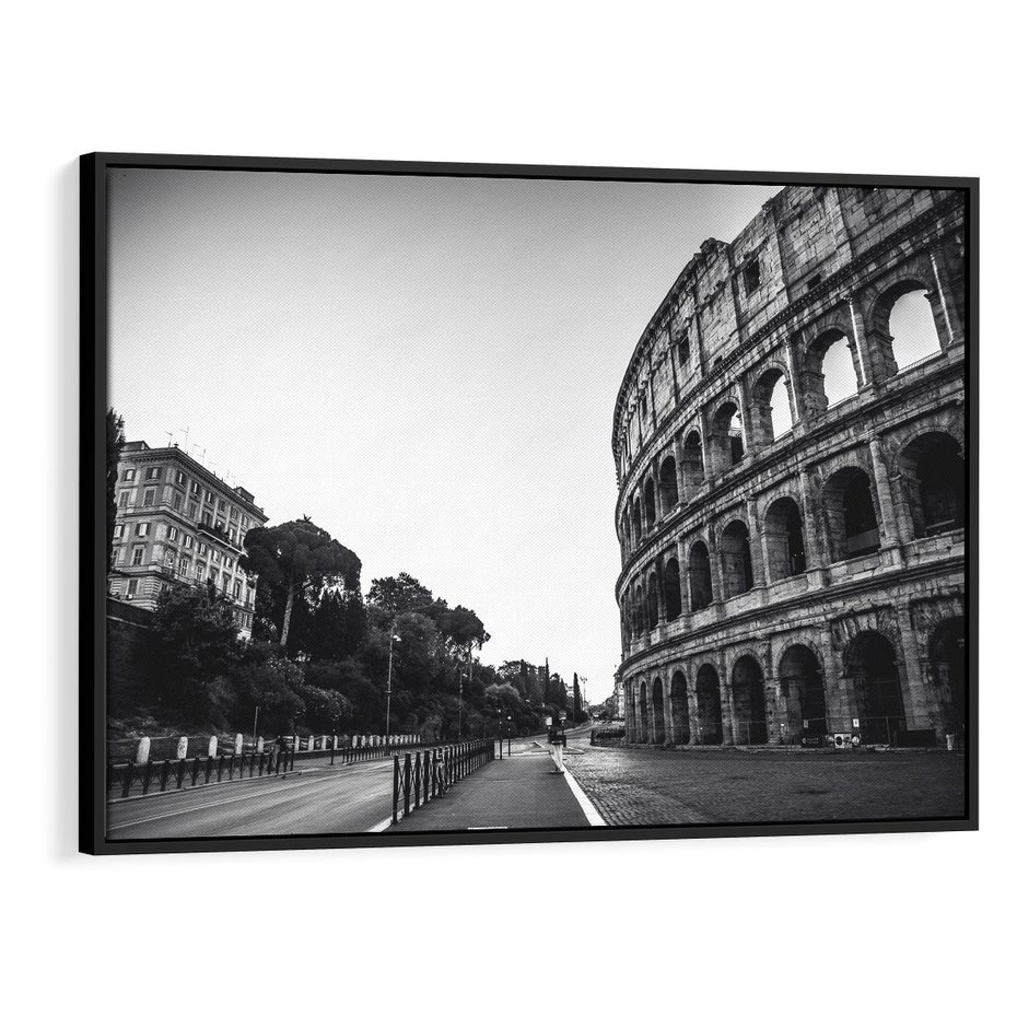 Obraz w ramie 100x70 - Echa Historii - czarno biała fotografia, koloseum - rama czarna