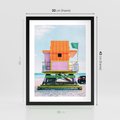 Plakat w ramie 30x40 - Plaża Miami w Słoneczny Dzień - domek ratownika, kolorowy - rama czarna