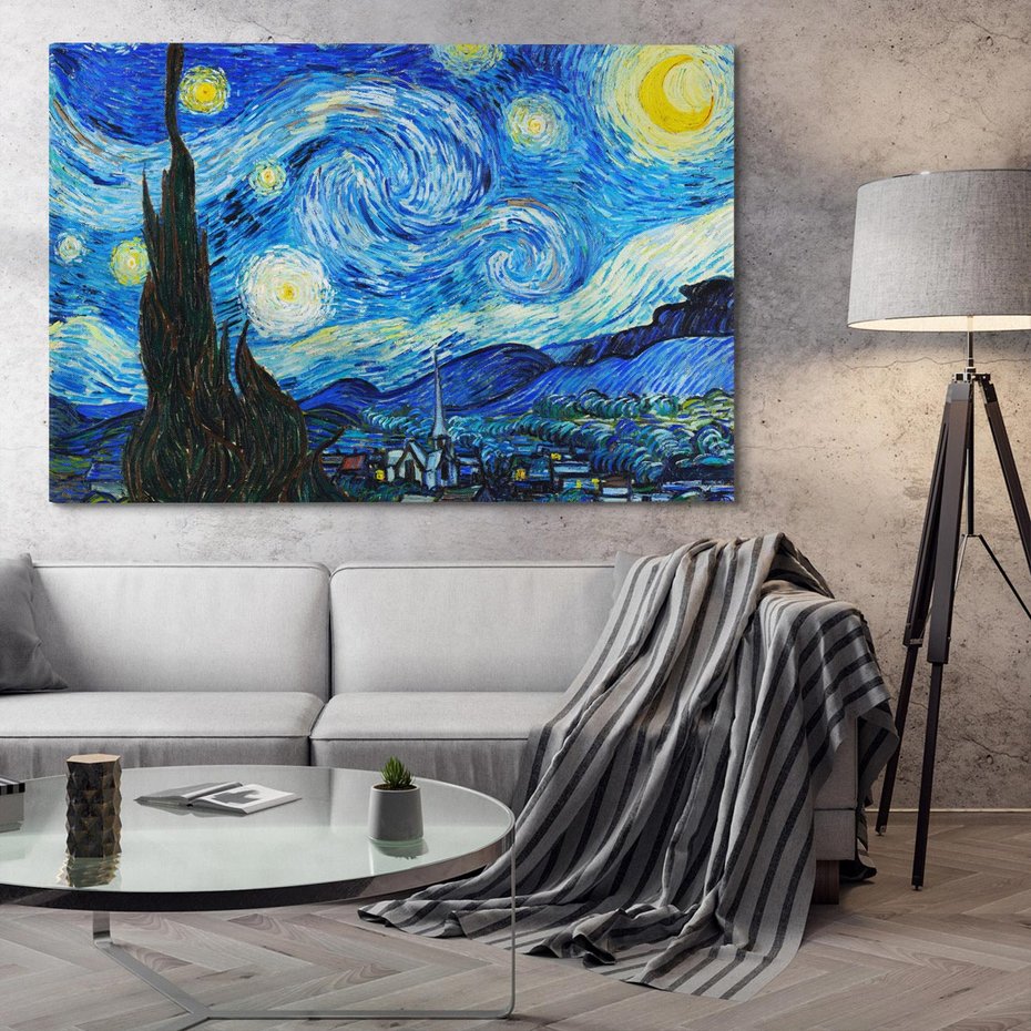 Obraz na płótnie 120x80 - "Gwiaździsta noc" (1889) Vincent van Gogh - Reprodukcja - reprodukcja, obraz na płótnie