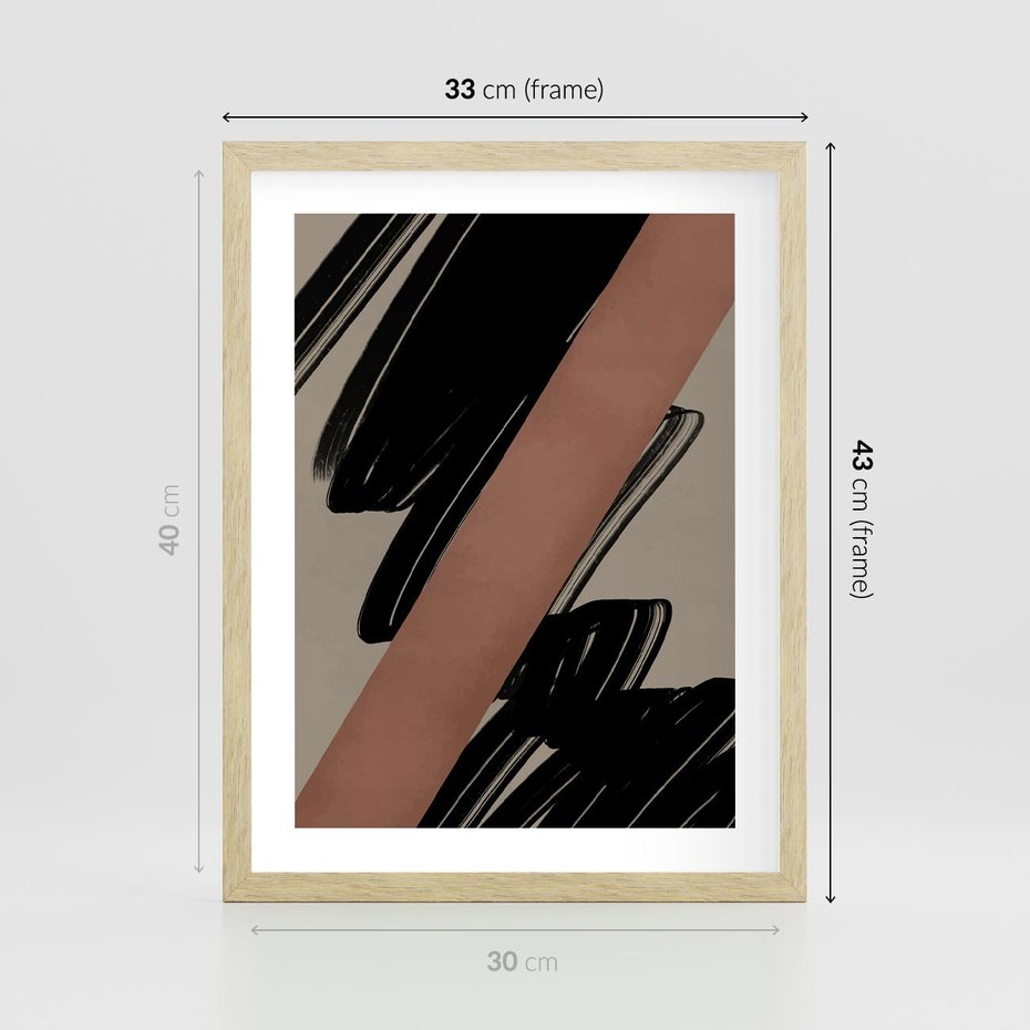 Plakat w ramie 30x40 - Mroczne Refrakcje - abstrakcja, czarne splatane linie - rama drewno