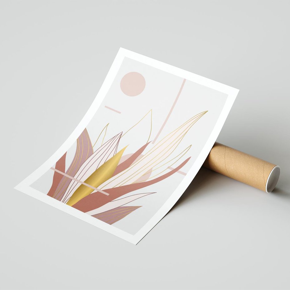 Plakat bez ramy 40x50 - Złota Grafika Liści: Wyjątkowa Dekoracja - liście, złoto