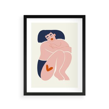 Plakat w ramie 50x70 - Melodia snów na płótnie - zakochana kobieta, graficzny obraz - rama czarna