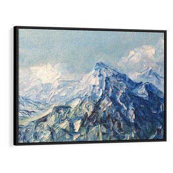 Obraz w ramie 100x70 - Majestat Błękitnych Szczytów - olejny obraz, górski pejzaż - rama czarna