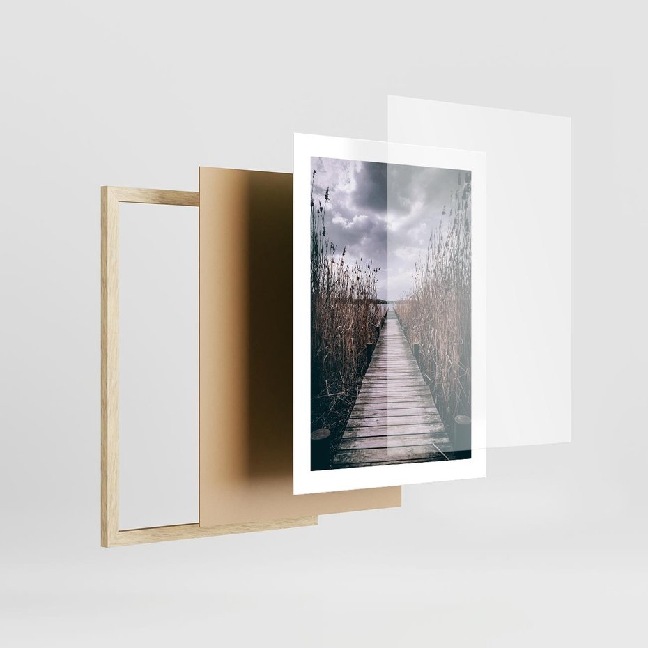 Plakat w ramie 30x40 - Mglisty krajobraz - pomost, morze - rama drewno