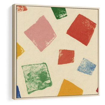 Obraz w ramie 50x50 - Tęczowe Rytmy - kolorowe tęczowe kwadraty, wesoły kolaż - rama drewno