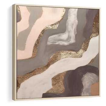 Obraz w ramie 50x50 - Płynne Fale - abstrakcja, neutralne kolory - rama drewno