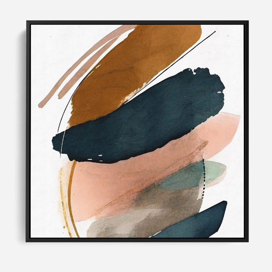 Obraz w ramie 50x50 - Migocące Impresje Przestrzeni - abstrakcyjny obraz, kolory ciepłe - rama czarna