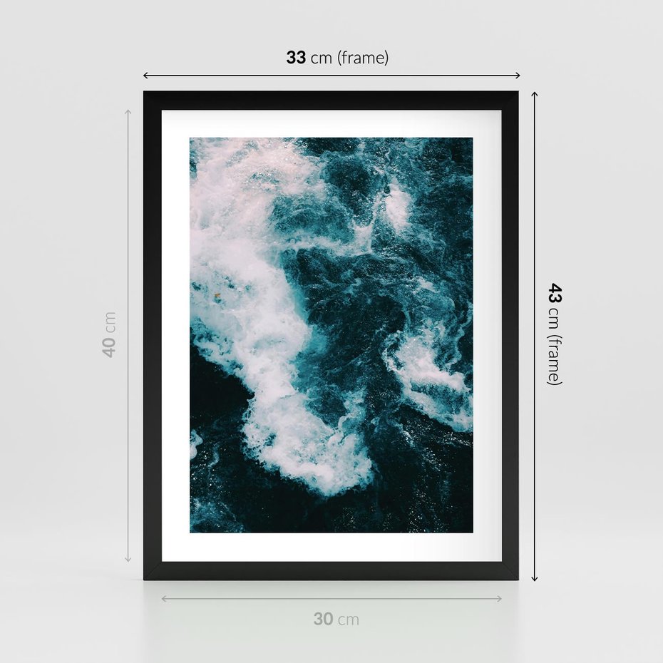 Plakat w ramie 30x40 - Fale w Odcieniach Turkusu - ocean, fale - rama czarna
