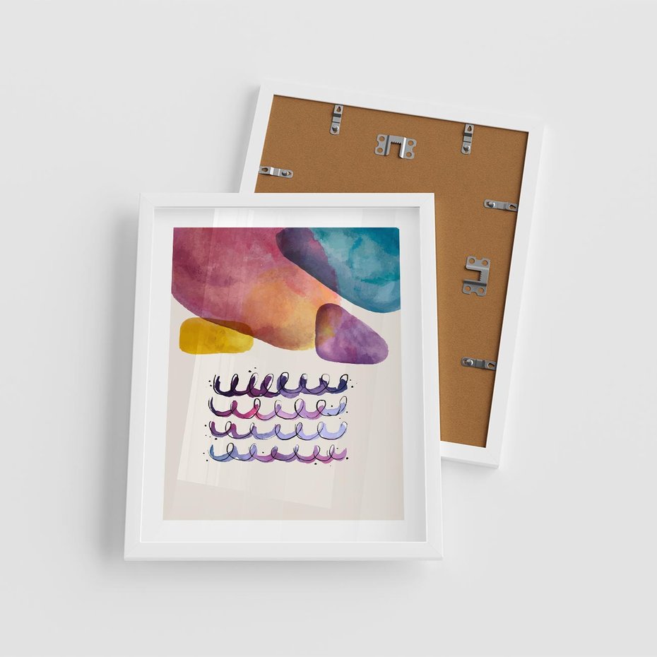 Plakat w ramie 40x50 - Impresje Akwarelowej Przestrzeni - kolorowe pastelowe plamy, rozmyte żywe kolory - rama biała