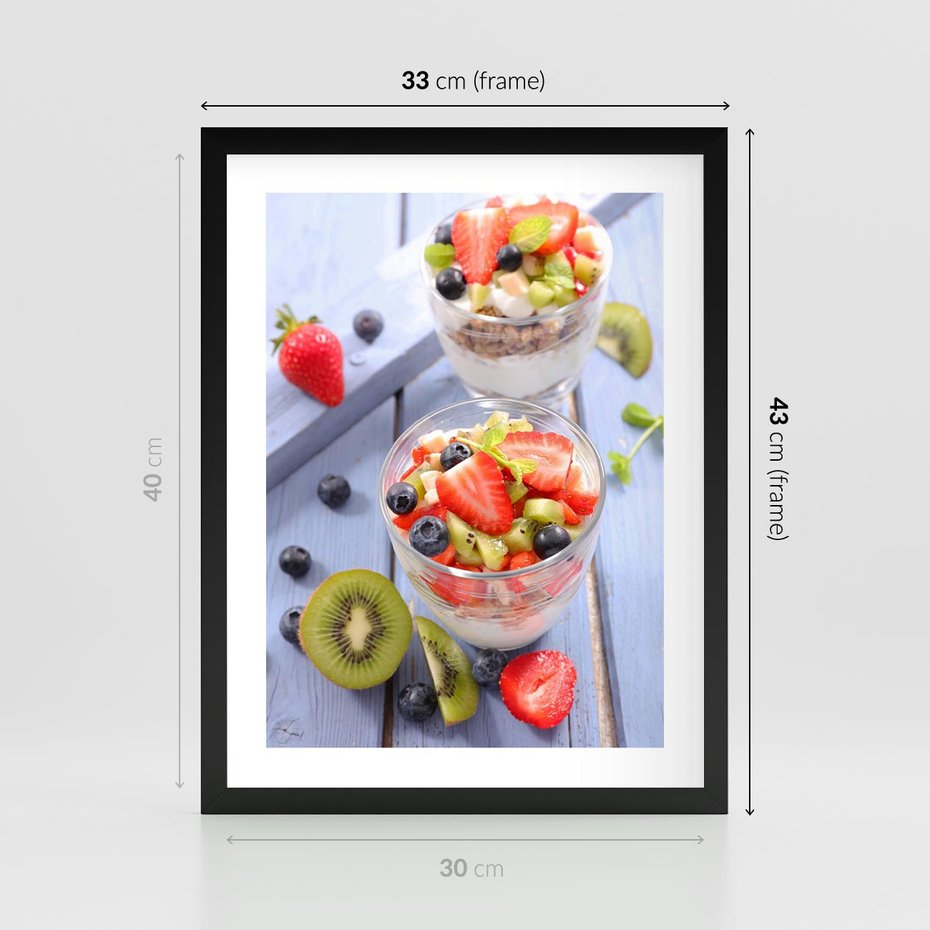 Plakat w ramie 30x40 - Świeżość i Zdrowie - sałatka, owoce - rama czarna
