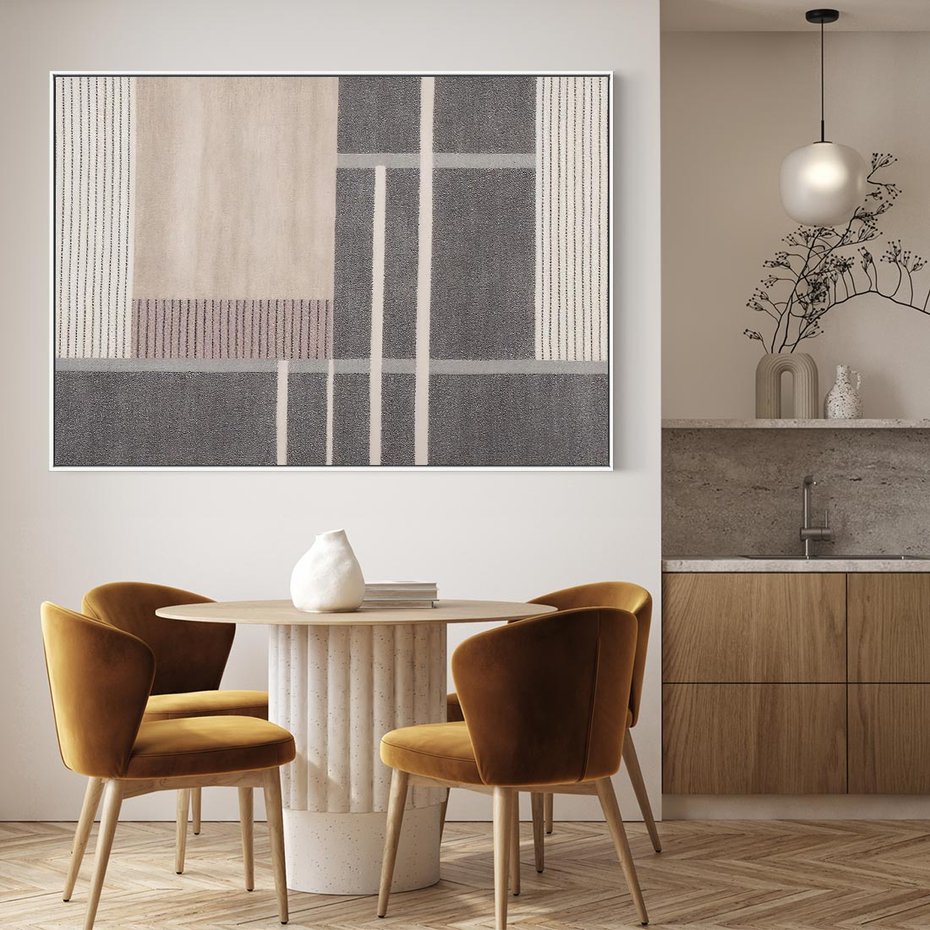 Obraz w ramie 100x70 - Harmonia skradzionych odcieni - symetryczne, geometryczne pasy - rama biała