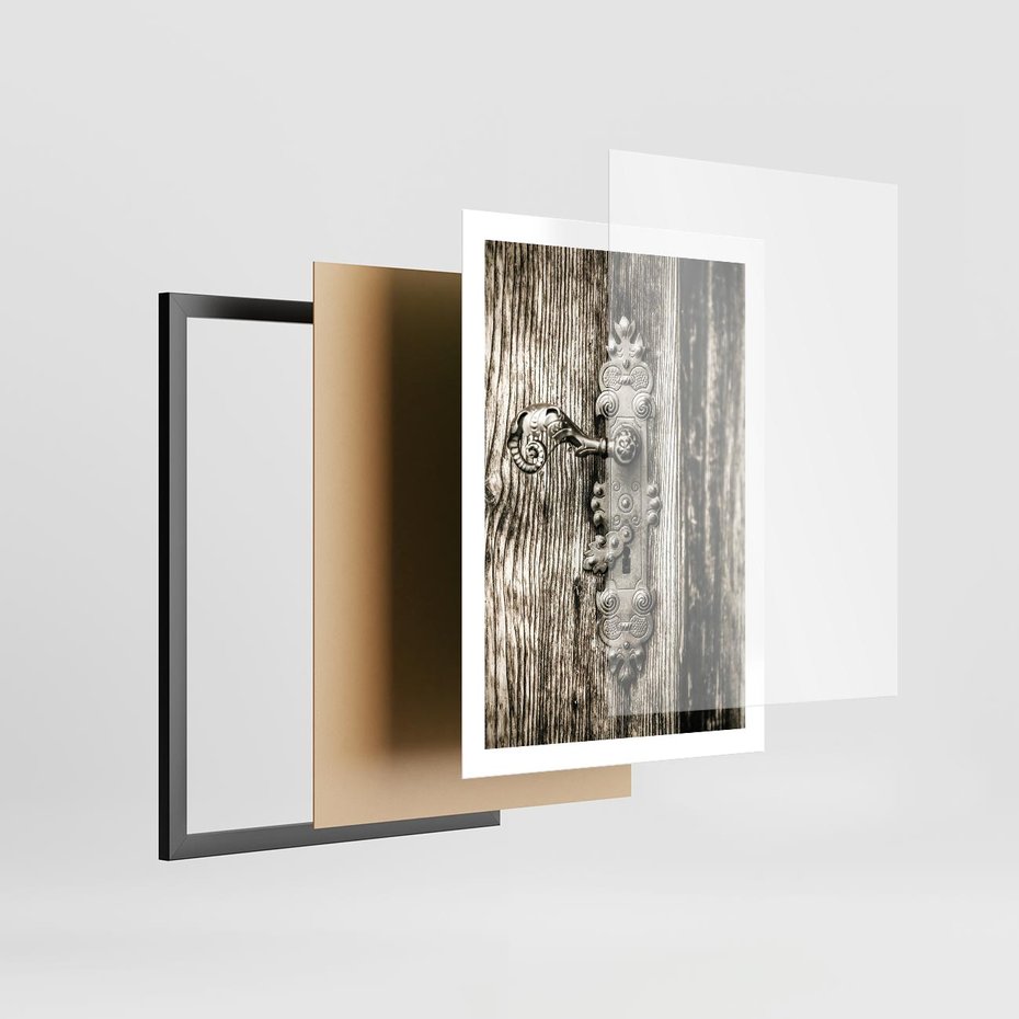 Plakat w ramie 50x70 - Stare Drzwi z Ozdobną Klamką - stare drzwi, klamka - rama czarna