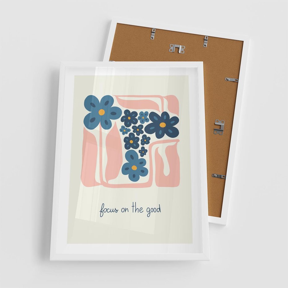 Plakat w ramie 50x70 - Linie kwiatowych marzeń - minimalistyczna kwiatowa kompozycja, pastelowe kolory - rama biała