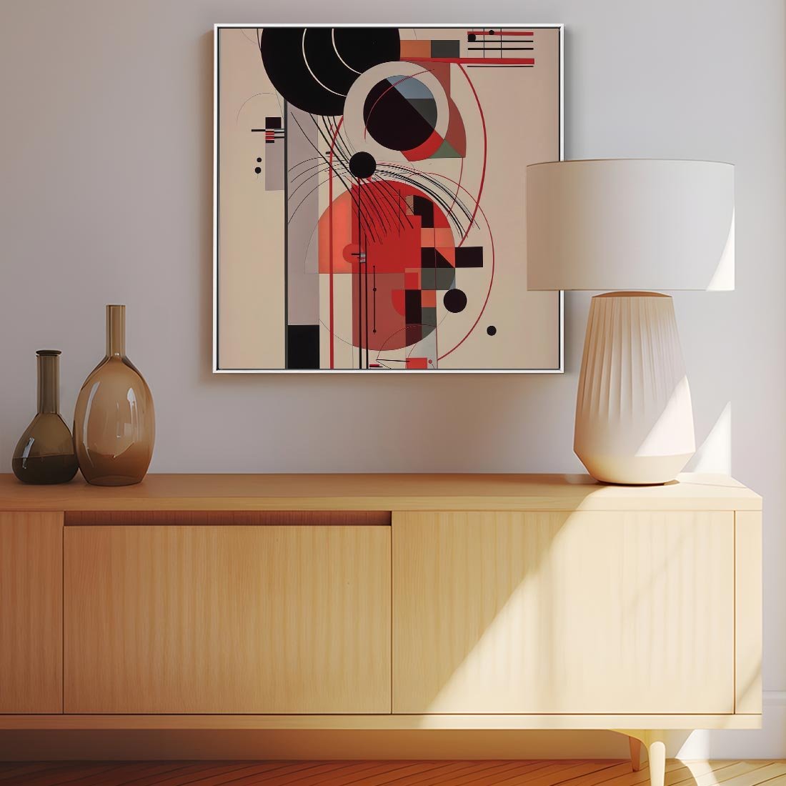 Obraz w ramie 50x50 - Rozbijające Granice Dźwięku - modernistyczny obraz, styl bauhaus - rama biała