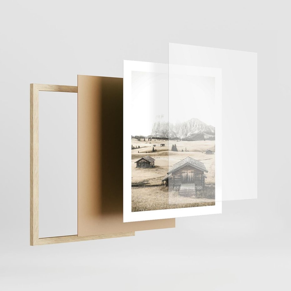 Plakat w ramie 40x50 - Chatka w Górskiej Sepii - domek w górach, chatka - rama drewno