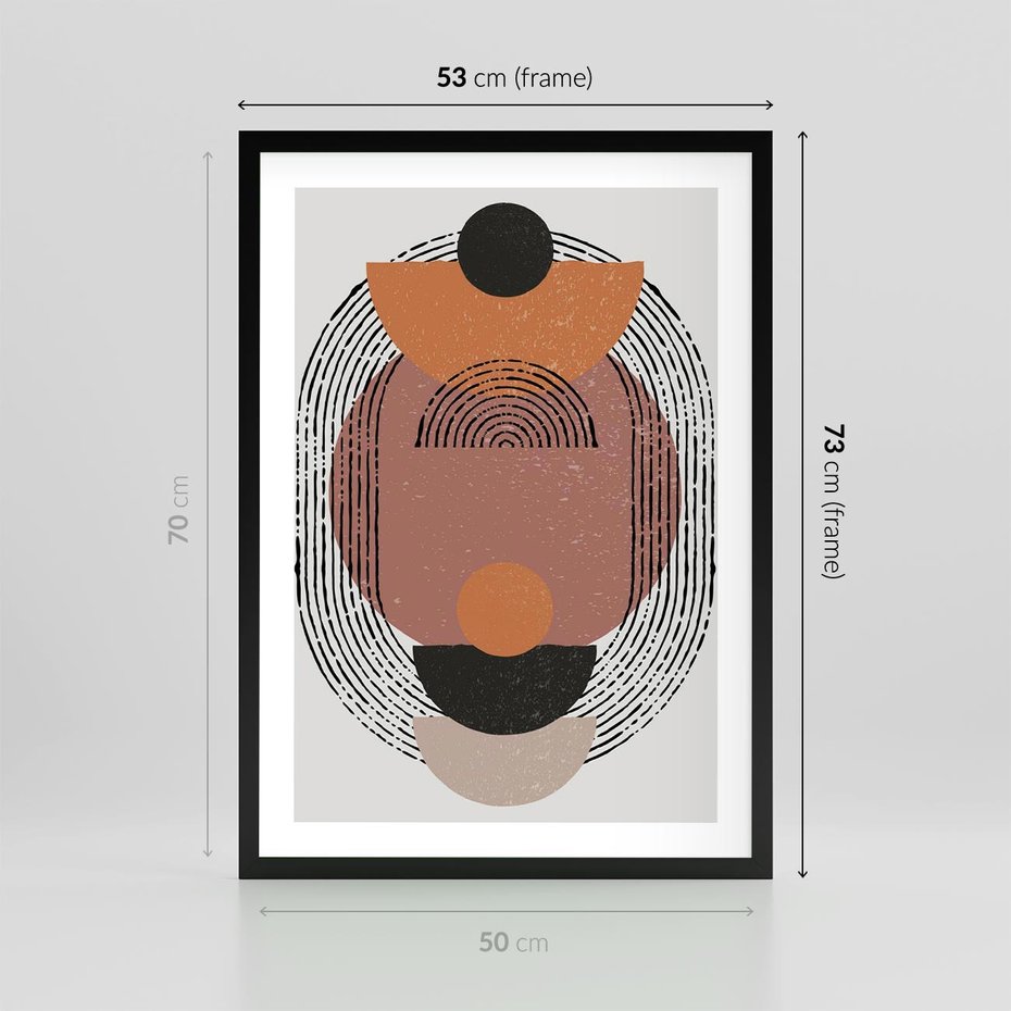 Plakat w ramie 50x70 - Abstrakcja w Odcieniach Brązu i Beżu - geometria, abstrakcyjna grafika - rama czarna