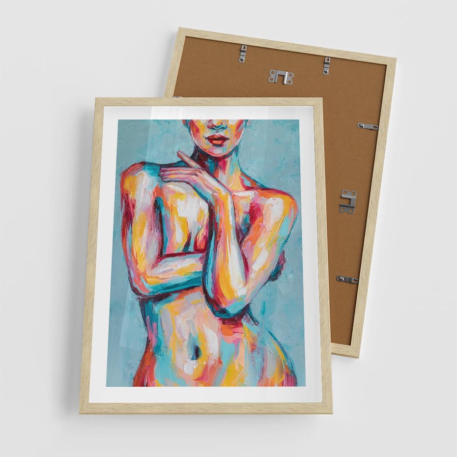 Plakat w ramie 50x70 - Nagie Natchnienie - obraz olejny, naga kobieta - rama drewno