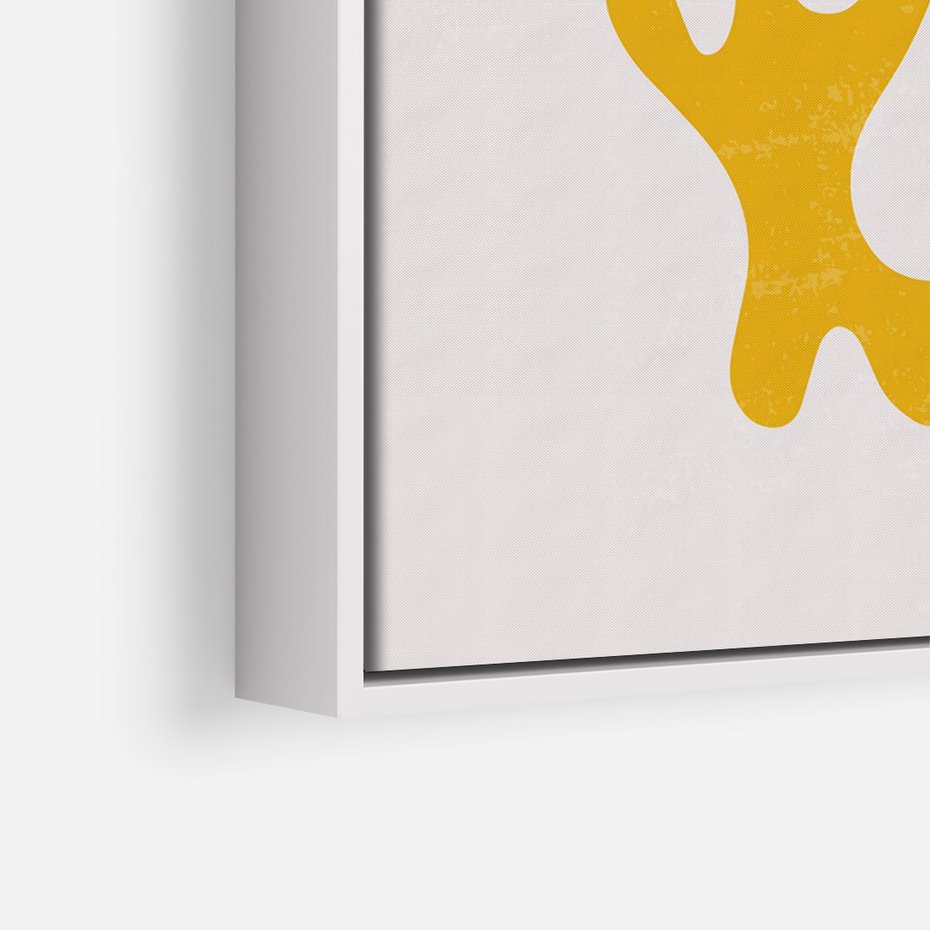 Obraz w ramie 80x120 - Abstrakcyjna Synergia - abstrakcyjna żółta forma, minimalizm - rama biała