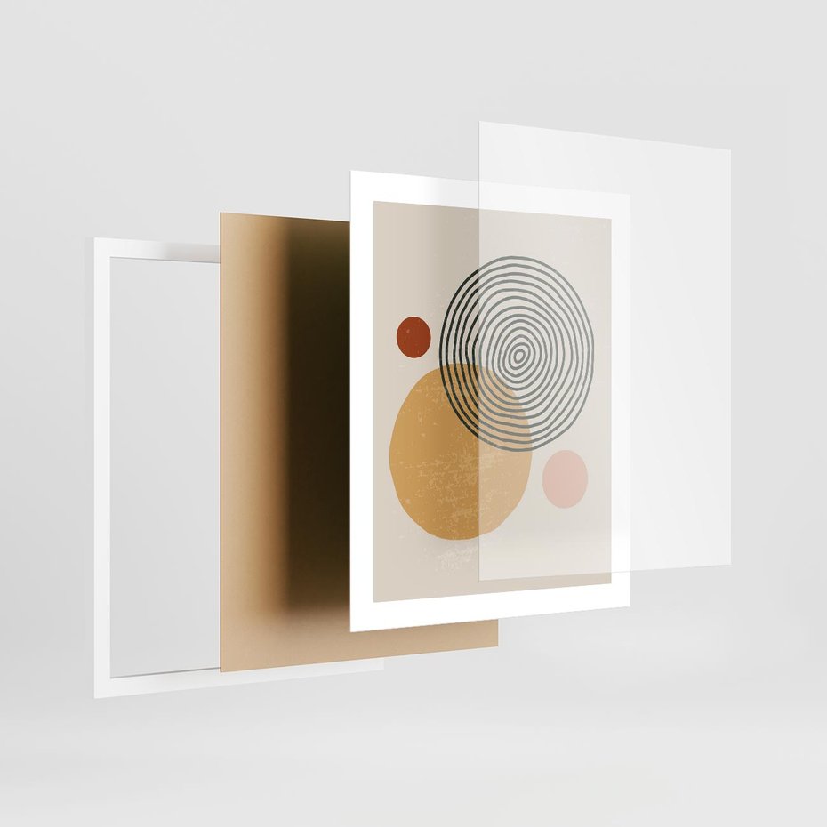 Plakat w ramie 40x50 - Boho Światło - abstrakcyjna sztuka, boho kształty - rama biała