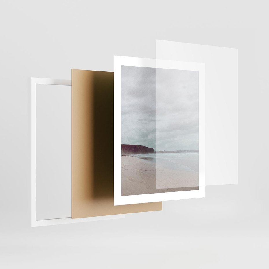 Plakat w ramie 40x50 - Mglista Plaża - plaża, mglisty krajobraz - rama biała