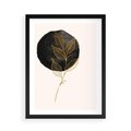 Plakat w ramie 50x70 - Złoty Liść na Czarnej Plamie - grafika, złoty liść - rama czarna