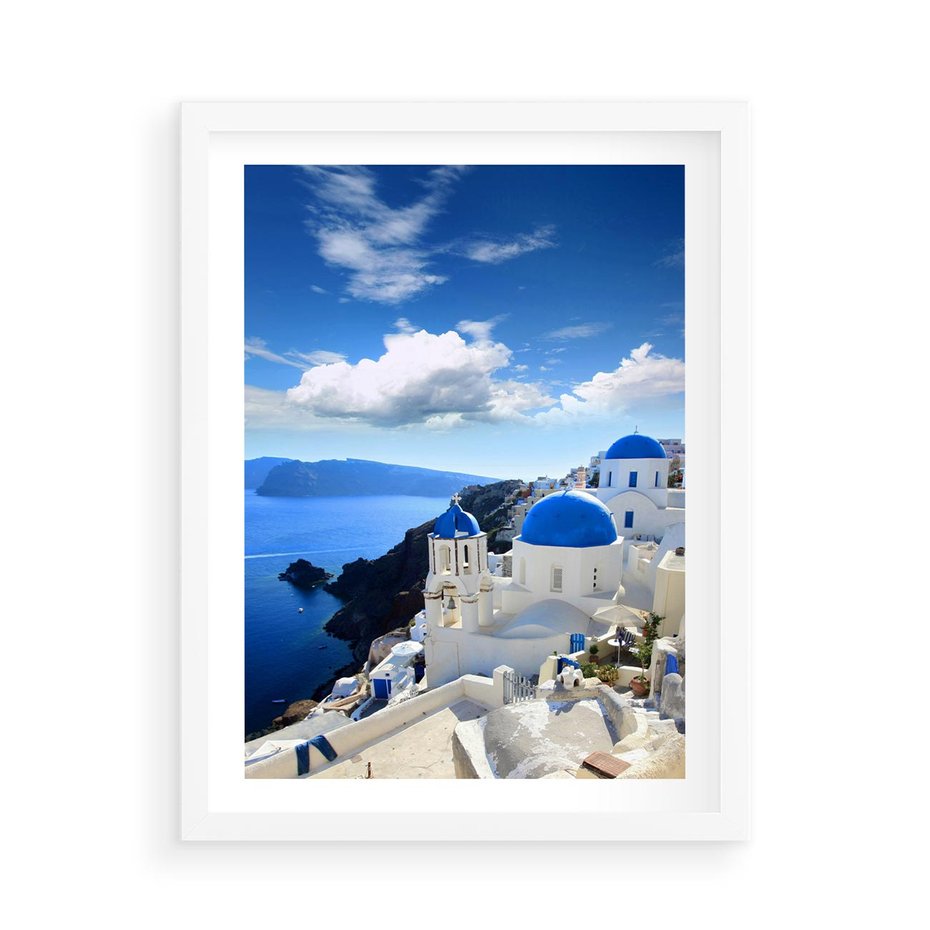 Plakat w ramie 50x70 - Magiczne Widoki - Santorini, perspektywa - rama biała