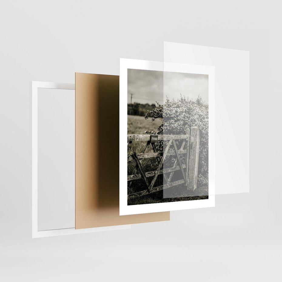Plakat w ramie 40x50 - Wiejski Urok: Stary Płot i Kwitnący Krzew - rustykalne zdjęcie, stary płot - rama biała