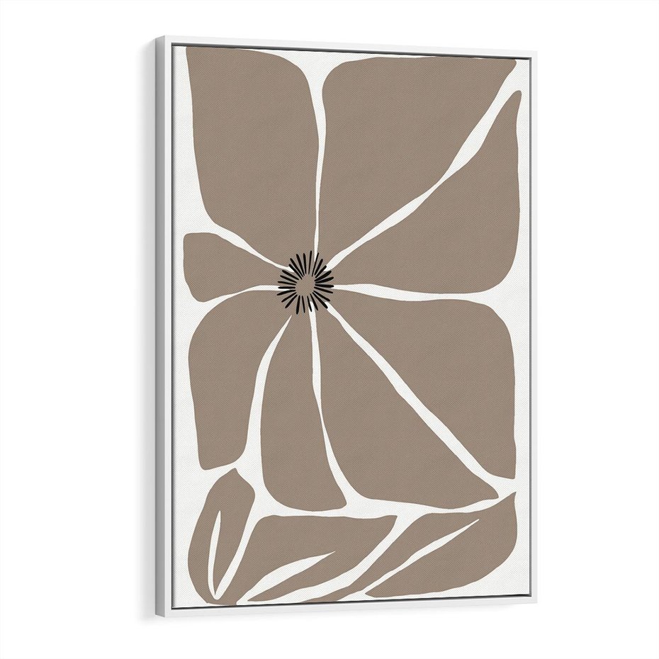 Obraz w ramie 70x100 - Złudne Zmysły - abstrakcyjny kwiat, beże i brązy - rama biała