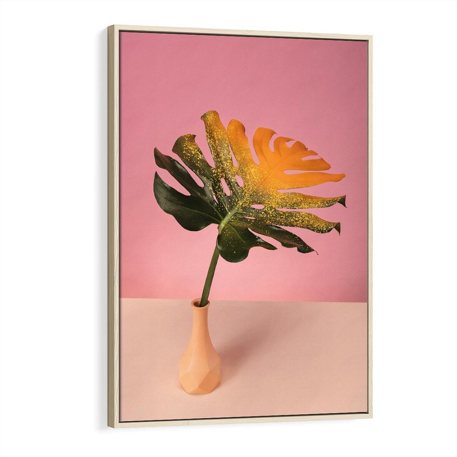 Obraz w ramie 80x120 - Egzotyczna monstera - monstera, liść - rama drewno
