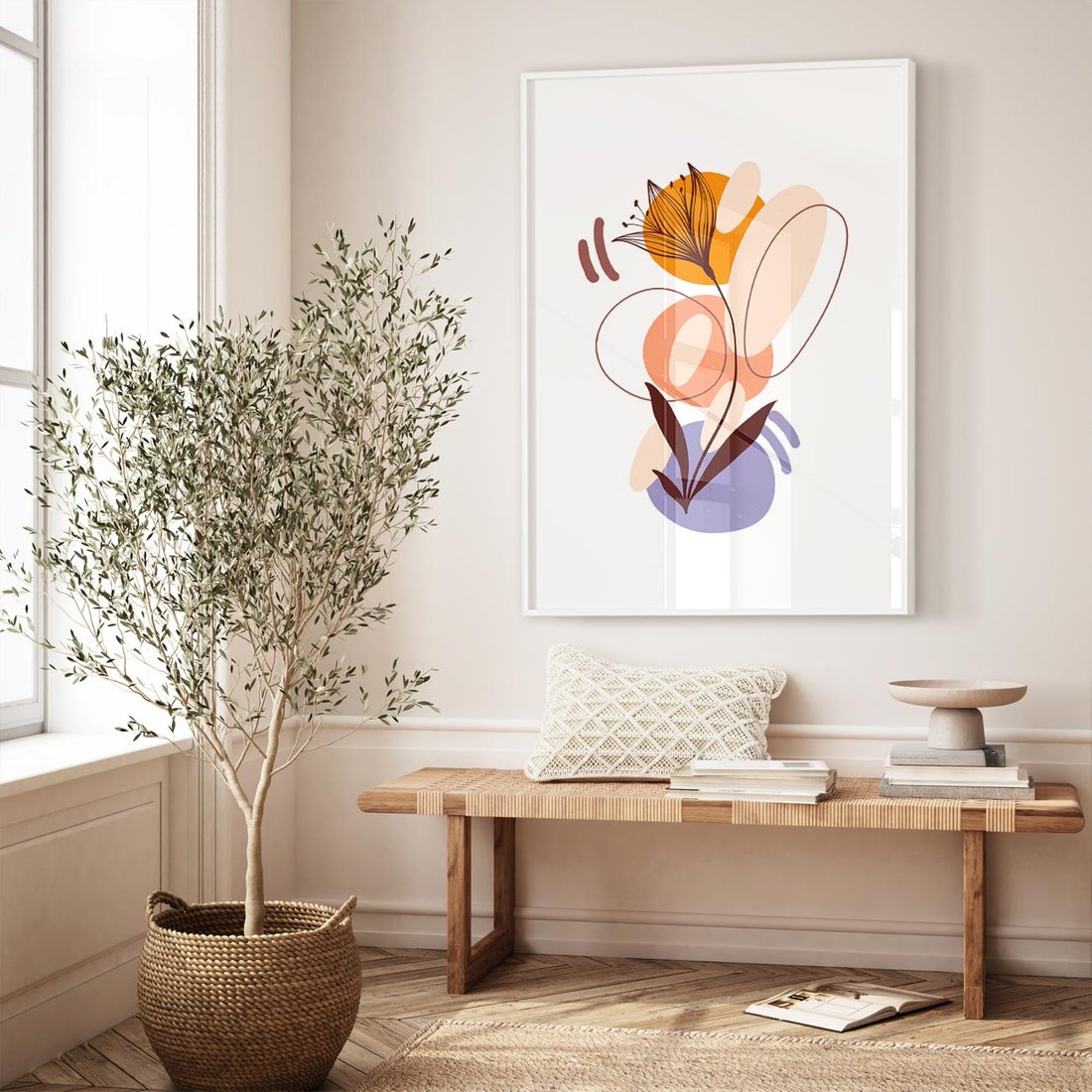 Plakat w ramie 40x50 - Kwiatowa Impresja - abstrakcyjna sztuka, plamy - rama biała