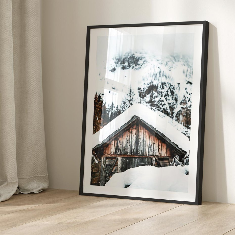 Plakat bez ramy 30x40 - Domek w Górach w Białym Odcieniu - zima, domek w górach